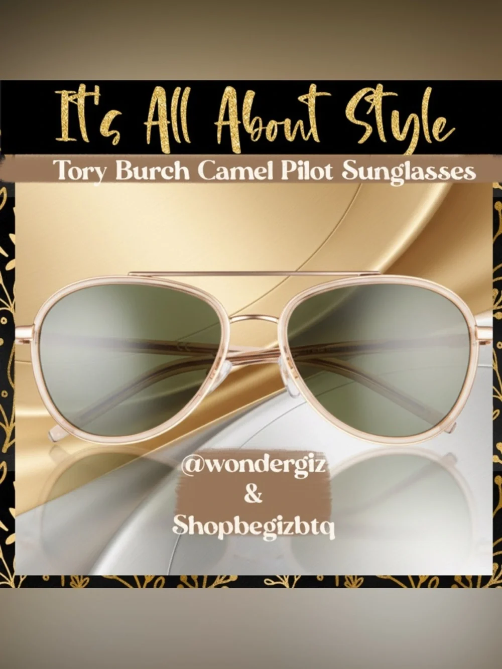 NWT Authentic Tory Burch Eleanor Pilot Sunglasses Transparent Camel 57mm (Gold)
